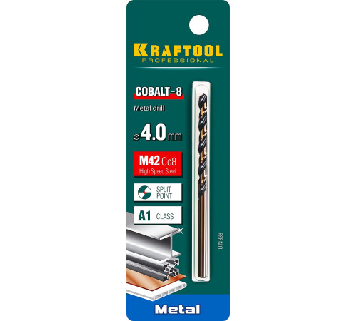 KRAFTOOL COBALT-8, 4.0 х 75 мм, сталь М42, HSS-Co(8%), сверло по металлу (29656-4) купить в Сочи KRAFTOOL COBALT-8, 4.0 х 75 мм, сталь М42, HSS-Co(8%), сверло по металлу (29656-4) купить в Сочи