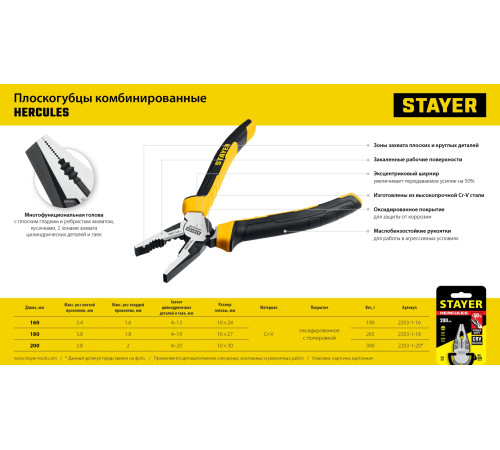 STAYER Hercules, 200 мм, комбинированные плоскогубцы (2203-1-20) купить  в Сочи