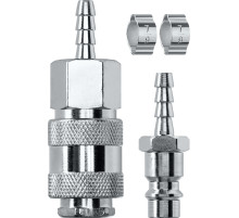 KRAFTOOL (штуцер ″елочка″, 6 мм - рапид муфта) + (рапид штуцер-штуцер ″елочка″, 6 мм) + (обжимные хомуты 2 шт), набор (06599-06-H)