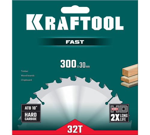 KRAFTOOL Fast, 300 х 30 мм, 32Т, пильный диск по дереву (36950-300-30) купить  в Сочи