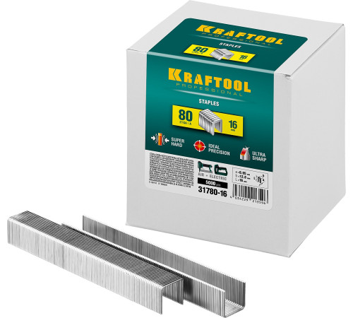 KRAFTOOL тип 21GA (80/Pr A/Senco AT) 16 мм, 5000 шт, скобы для степлера (31780-16) купить  в Сочи
