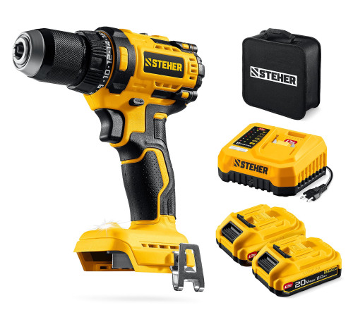 STEHER 20 В, 65 Н·м, 2 АКБ LMS (2 А·ч), бесщеточная дрель-шуруповерт, сумка (CB-65-22) купить  в Сочи