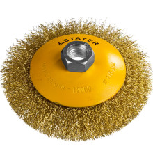 STAYER 115 мм, витая стальная латунированная проволока 0.3 мм, коническая щетка-крацовка для УШМ, Professional (35133-115)