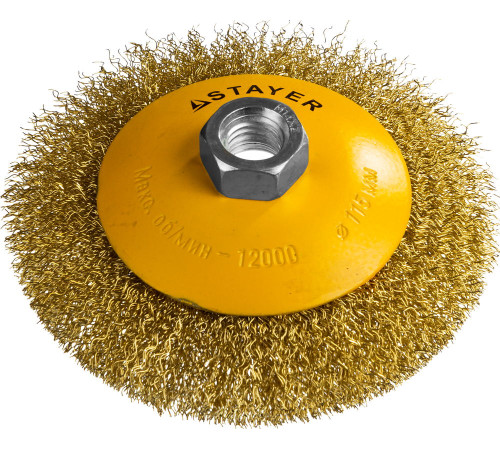 STAYER 115 мм, витая стальная латунированная проволока 0.3 мм, коническая щетка-крацовка для УШМ, Professional (35133-115) купить  в Сочи