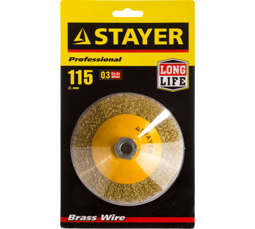 STAYER 115 мм, витая стальная латунированная проволока 0.3 мм, коническая щетка-крацовка для УШМ, Professional (35133-115) купить  в Сочи