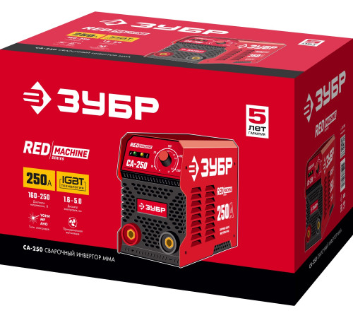 ЗУБР ММА, 250 А, RED MACHINE, сварочный аппарат инверторный, макс. электрод Ø 6.0 мм (СА-250) купить  в Сочи