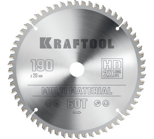 KRAFTOOL Multi Material, 190 х 20 мм, 60Т, пильный диск по алюминию (36953-190-20) купить  в Сочи