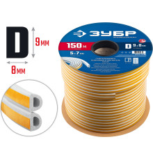 ЗУБР 150 м, D-профиль, размер 9 х 8 мм, белый, самоклеящийся резиновый уплотнитель, Профессионал (40920-150)