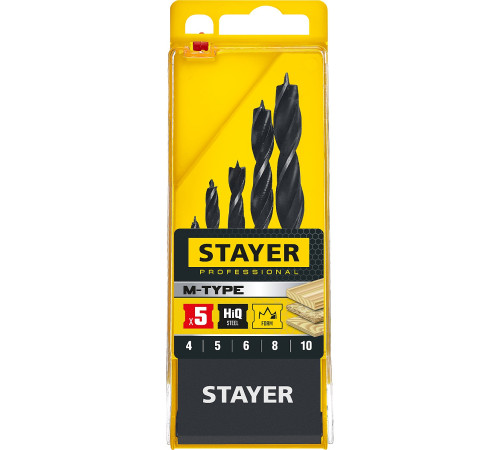 STAYER M-type, 5 шт: 4-5-6-8-10 мм, набор сверл спиральных по дереву (2942-H5) купить  в Сочи