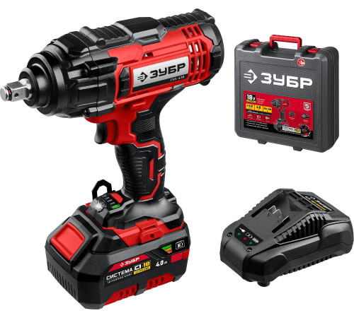 ЗУБР С1-18, 18 В, 400 Н·м, 1 АКБ (4 А·ч), гайковерт ударный, кейс (ГУЛ-410-41) купить  в Сочи