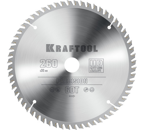 KRAFTOOL Precision, 260 х 30 мм, 60Т, пильный диск по дереву (36952-260-30) купить  в Сочи