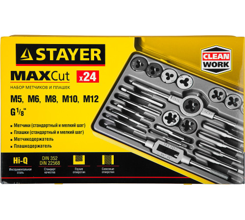 STAYER MaXCut, 24 предмета, легированная сталь, набор метчиков и плашек (28020-H24) купить  в Сочи