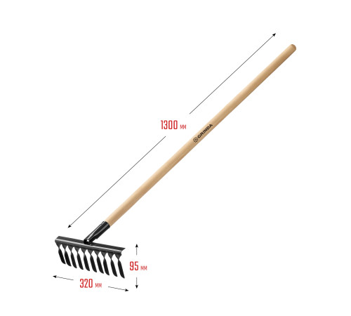 GRINDA GS-10 WOOD, 320 х 95 х 1300 мм, 10 витых зубцов, углеродистая сталь, антикор. покрытие, черенок дерев. высш. сорт, садовые грабли (39581-10) купить  в Сочи