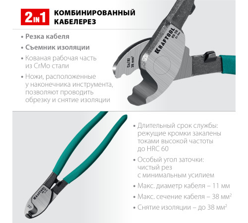 KRAFTOOL KS-20, d 11мм, 200мм, кабелерез (23333-20) купить  в Сочи