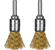 ЗУБР 2 шт, 17 мм, витая стальная латунированная проволока 0.3 мм, набор кистевых щеток-крацовок для дрели, Профессионал (35225-17-H2)