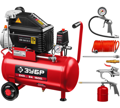 ЗУБР 240 л/мин, 24 л, 1500 Вт, 6 предметов, масляный компрессор (КПМ-240-24 Н6) купить  в Сочи
