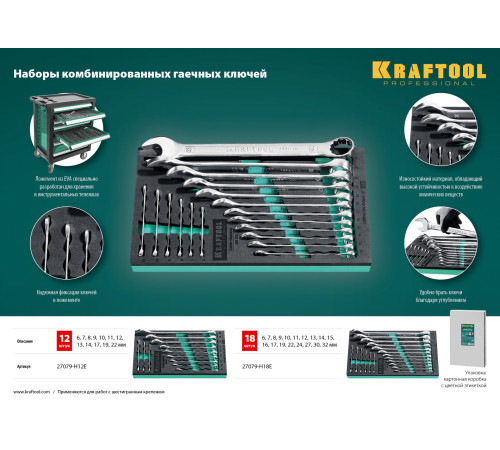 KRAFTOOL 18 шт, 6 - 32 мм, набор комбинированных гаечных ключей (27079-H18E) купить  в Сочи