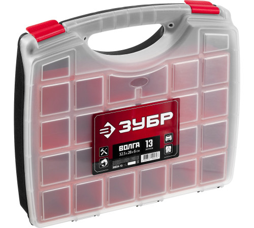 ЗУБР ВОЛГА-13, 325 х 280 х 60 мм, пластиковый органайзер с 13 съемными лотками (38034-13) купить  в Сочи