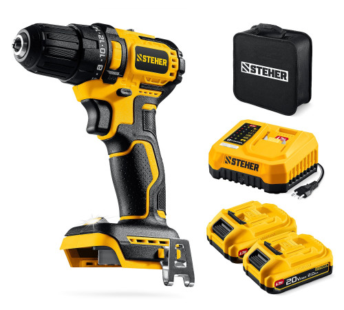 STEHER 20 В, 45 Н·м, 2 АКБ LMS (2 А·ч), бесщеточная дрель-шуруповерт, сумка (CB-45-22) купить в Сочи STEHER 20 В, 45 Н·м, 2 АКБ LMS (2 А·ч), бесщеточная дрель-шуруповерт, сумка (CB-45-22) купить в Сочи