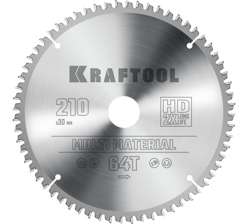 KRAFTOOL Multi Material, 210 х 30 мм, 64Т, пильный диск по алюминию (36953-210-30) купить  в Сочи