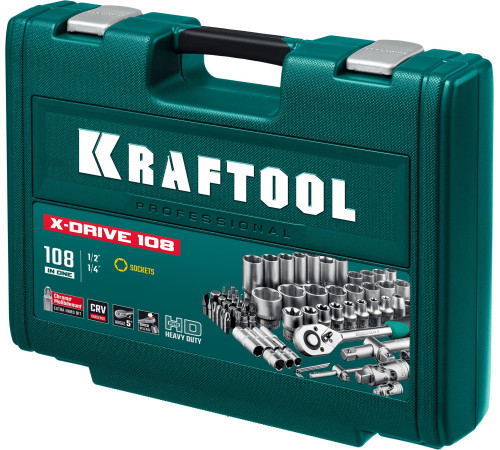 KRAFTOOL X-Drive 108, 108 предм., (1/2″+3/8″+1/4″), универсальный набор инструмента (27888-H108) купить  в Сочи