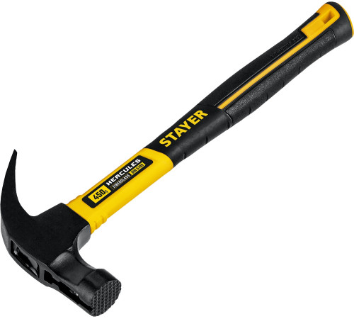 STAYER Hercules-M, 450 г, молоток-гвоздодёр столярный с фиберглассовой рукояткой, Professional (2027-450) купить в Сочи STAYER Hercules-M, 450 г, молоток-гвоздодёр столярный с фиберглассовой рукояткой, Professional (2027-450) купить в Сочи