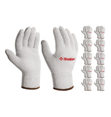ЗУБР ОПТИМА, L-XL, х/б перчатки без покрытия, 10 класс, 10 пар (11446-XL10)
