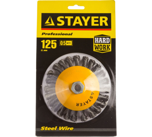 STAYER 125 мм, жгутированная стальная проволока 0.5 мм, коническая щетка-крацовка для УШМ, Professional (35135-125) купить  в Сочи