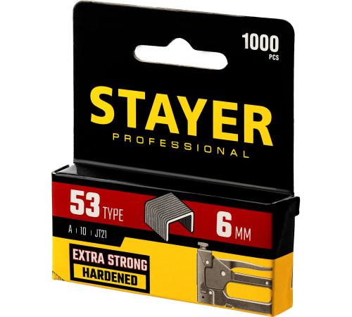 STAYER тип 53 (A/10/JT21), 6 мм, 1000 шт, калибр 23GA, скобы для степлера, Professional (3159-06) купить в Сочи STAYER тип 53 (A/10/JT21), 6 мм, 1000 шт, калибр 23GA, скобы для степлера, Professional (3159-06) купить в Сочи