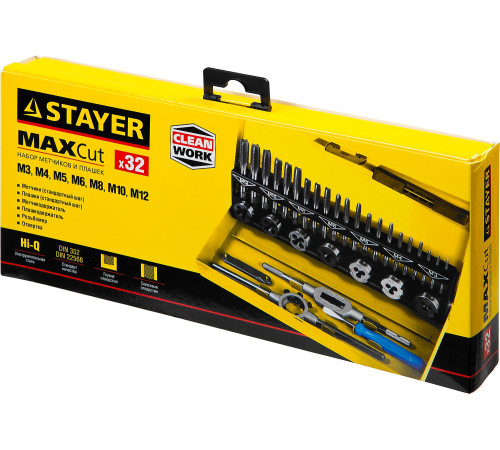 STAYER MaXCut, 32 предмета, легированная сталь, набор комплектных метчиков и плашек (28014-H32) купить в Сочи STAYER MaXCut, 32 предмета, легированная сталь, набор комплектных метчиков и плашек (28014-H32) купить в Сочи