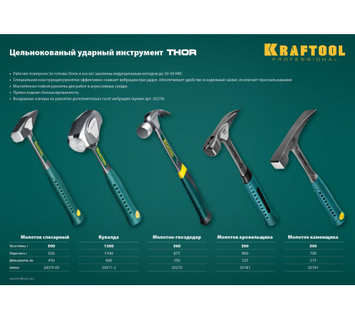 KRAFTOOL Thor, 600 г, цельнокованый молоток каменщика (20191) купить  в Сочи