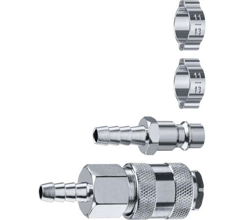 ЗУБР (штуцер ″елочка″, 8 мм - рапид муфта) + (рапид штуцер-штуцер ″елочка″, 8 мм) + (обжимные хомуты 2 шт), набор, Профессионал (64920-08-H) купить  в Сочи