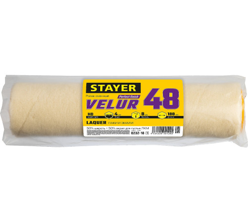 STAYER VELUR, 48 х 180 мм, бюгель 8 мм, ворс 4 мм, 50% акрил, 50% шерсть, для лаков и эмалей, малярный ролик, Professional (0232-18) купить в Сочи STAYER VELUR, 48 х 180 мм, бюгель 8 мм, ворс 4 мм, 50% акрил, 50% шерсть, для лаков и эмалей, малярный ролик, Professional (0232-18) купить в Сочи
