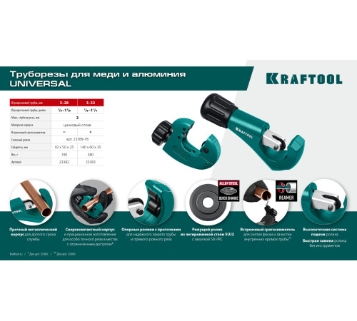 KRAFTOOL Universal-28, 3 - 28 мм, труборез для меди и алюминия (23382) купить  в Сочи