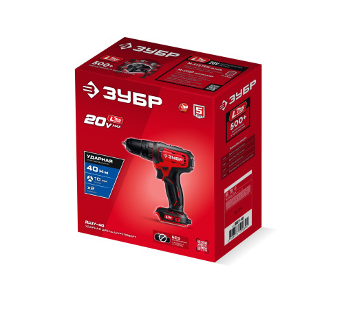 ЗУБР 20 В, 40 Н·м, без АКБ (LMS), ударная дрель-шуруповерт (ДШУ-40) купить  в Сочи