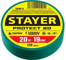 STAYER PROTECT-20, 19 мм х 20 м, 5 000 В, зеленая, изолента ПВХ, Professional (12292-G)