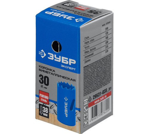ЗУБР 30 мм, сталь Р6М5, биметаллическая коронка (29531-030) купить  в Сочи