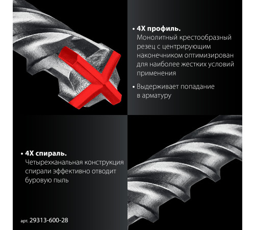 ЗУБР ПРОФИ-4Х 28x600 мм, SDS-plus бур (29313-600-28) купить  в Сочи