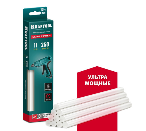 KRAFTOOL Ultra Power, 11 х 250 мм, 10 шт, ультрамощные, прозрачные, клеевые стержни (06848-10) купить  в Сочи