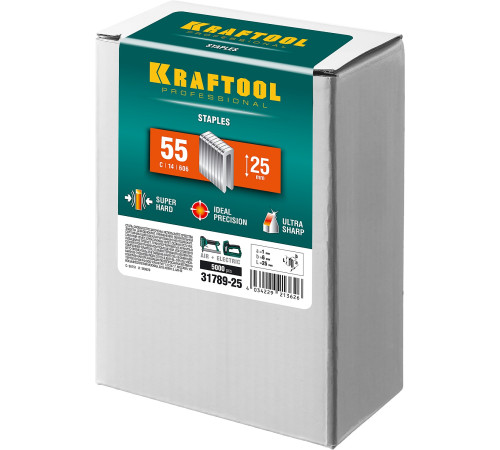 KRAFTOOL тип 18GA (55/90/C) 25 мм, 5000 шт, скобы для степлера (31789-25) купить  в Сочи