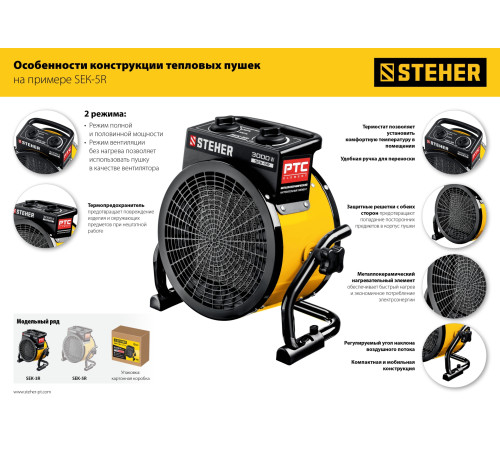 STEHER 2 кВт, электрическая тепловая пушка (SEK-3R) купить  в Сочи