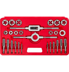 ЗУБР 27 предм., сталь 9ХС, набор метчиков и плашек в пластиковом боксе (28123-H27)