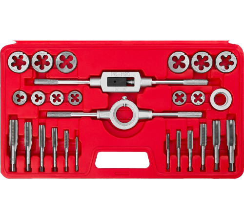 ЗУБР 27 предм., сталь 9ХС, набор метчиков и плашек в пластиковом боксе (28123-H27) купить  в Сочи