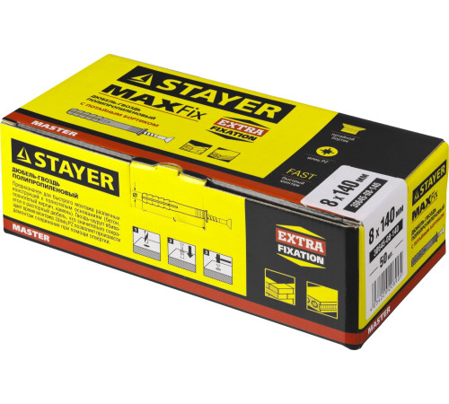 STAYER 8 х 140 мм, потайной бортик, 50 шт, дюбель-гвоздь (30645-08-140) купить  в Сочи