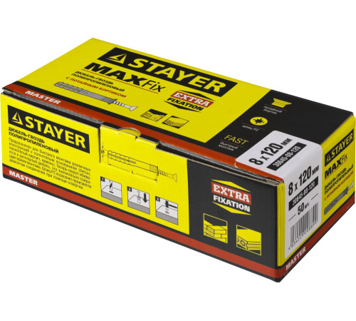 STAYER 8 х 120 мм, потайной бортик, 50 шт, дюбель-гвоздь (30645-08-120) купить  в Сочи