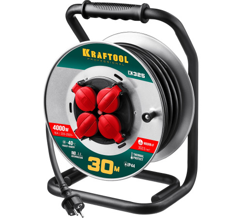 KRAFTOOL K-325, КГ, 3 х 2.5 мм2, 30 м, 4000 Вт, IP44, силовой удлинитель на стальной катушке (55086-30) купить  в Сочи