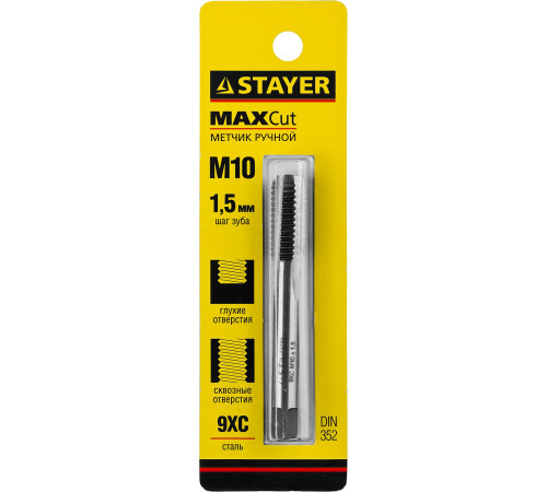 STAYER М10 х 1.5, одинарный, метчик для сквозных и глухих отверстий (28021-10-1.5) купить  в Сочи