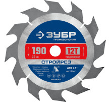 ЗУБР Стройрез, 190 х 30 мм, 12Т, пильный диск по строительной древесине, Профессионал (36931-190-30-12)