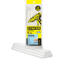 STAYER Cristal, 11 х 200 мм, 12 шт, прозрачные, универсальные клеевые стержни Professional (0682-12)