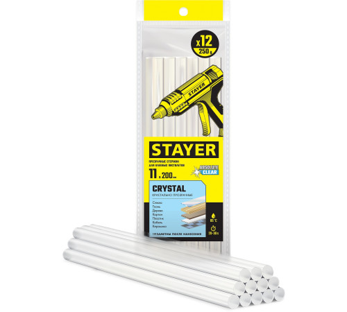 STAYER Cristal, 11 х 200 мм, 12 шт, прозрачные, универсальные клеевые стержни Professional (0682-12) купить  в Сочи